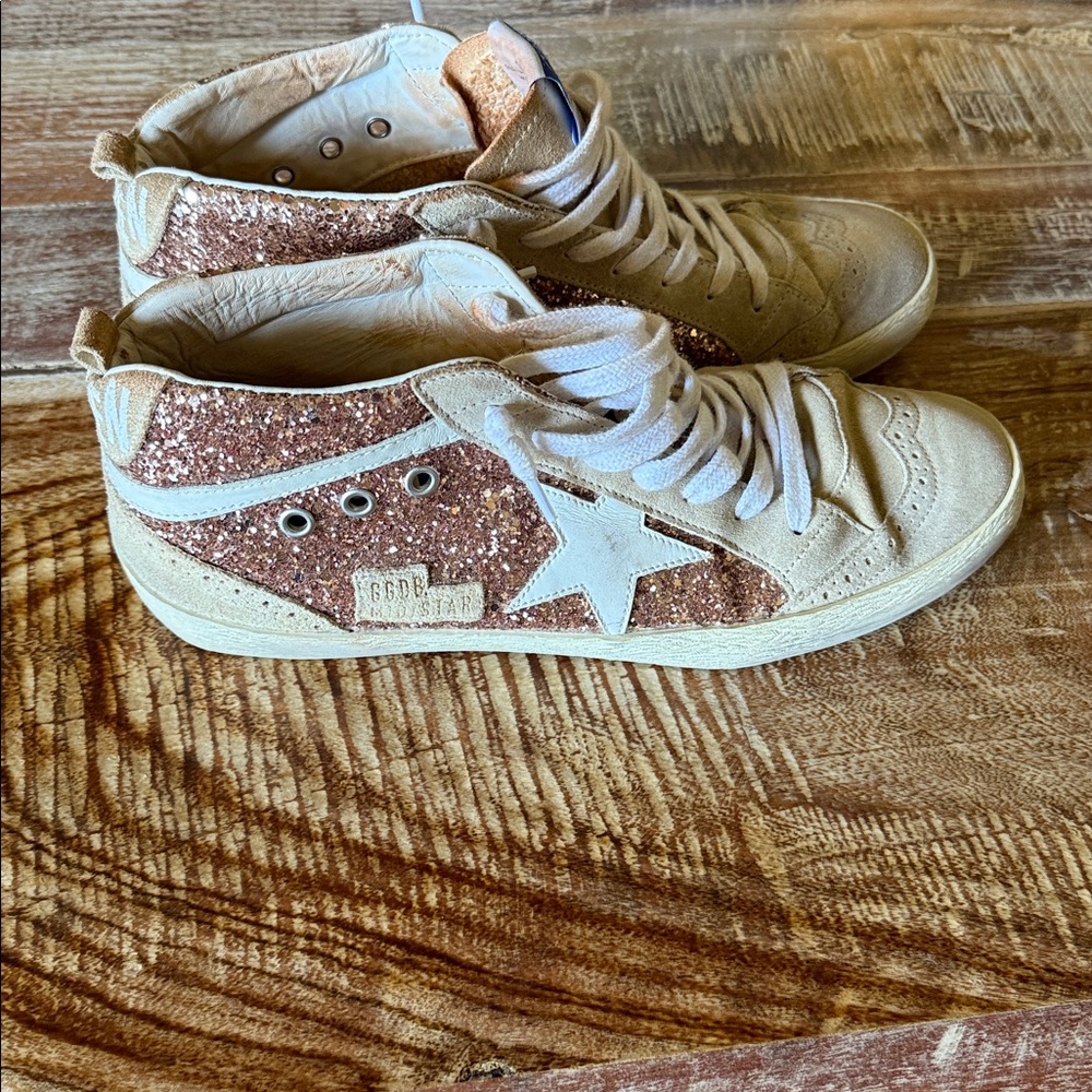 Golden Goose Pink Glitter and Cream Sneakers